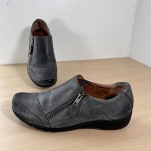 Taos Character Loafers Women Size 8.5 Grey Leather Side Zip Shoes